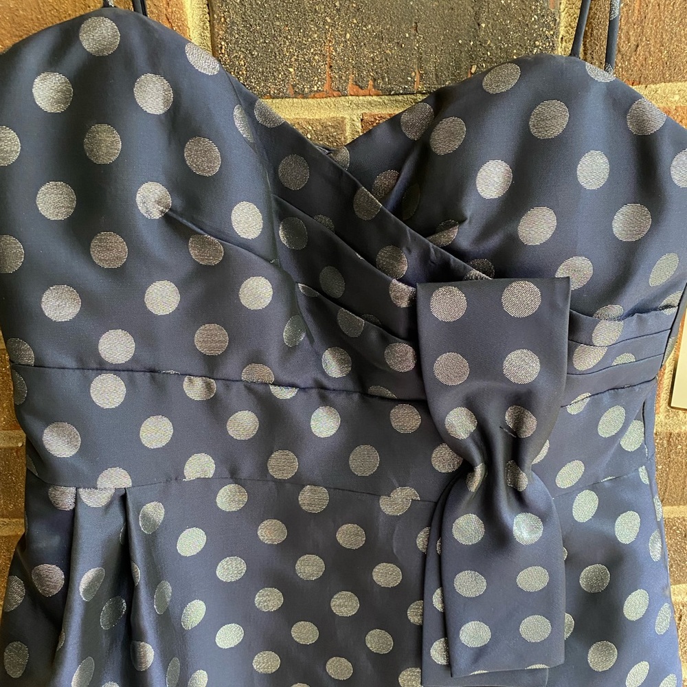 Eliza J navy polka dot dress